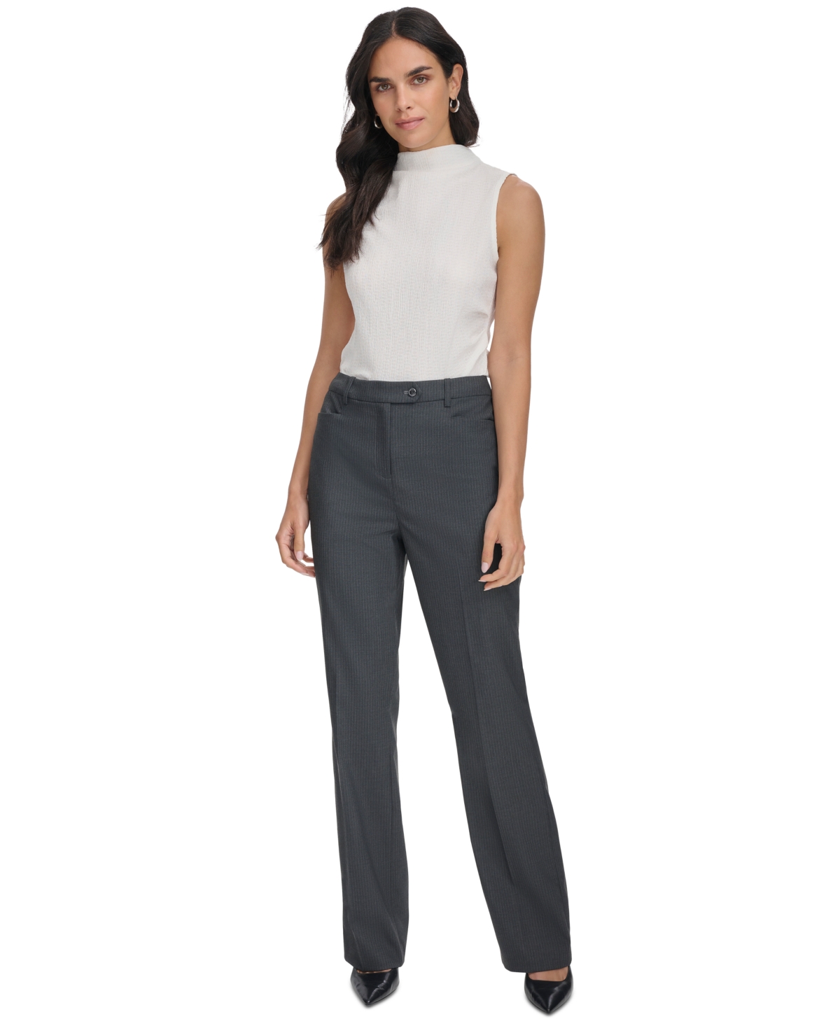Calvin Klein Women's Pinstripe Straight-Leg Pants -Cream