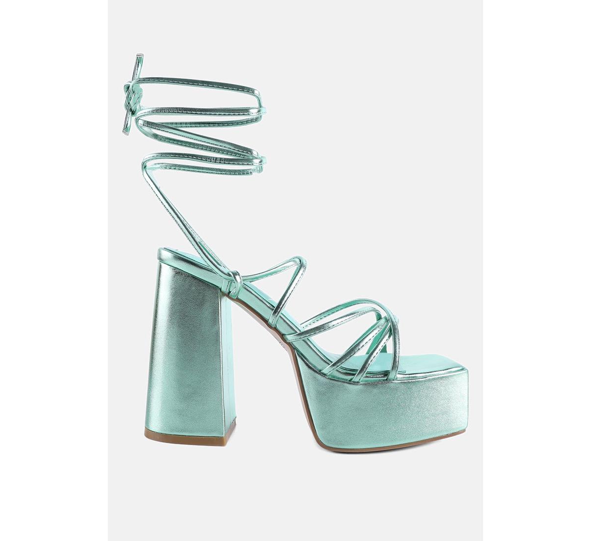 London Rag Anvil metallic block heeled lace up sandals