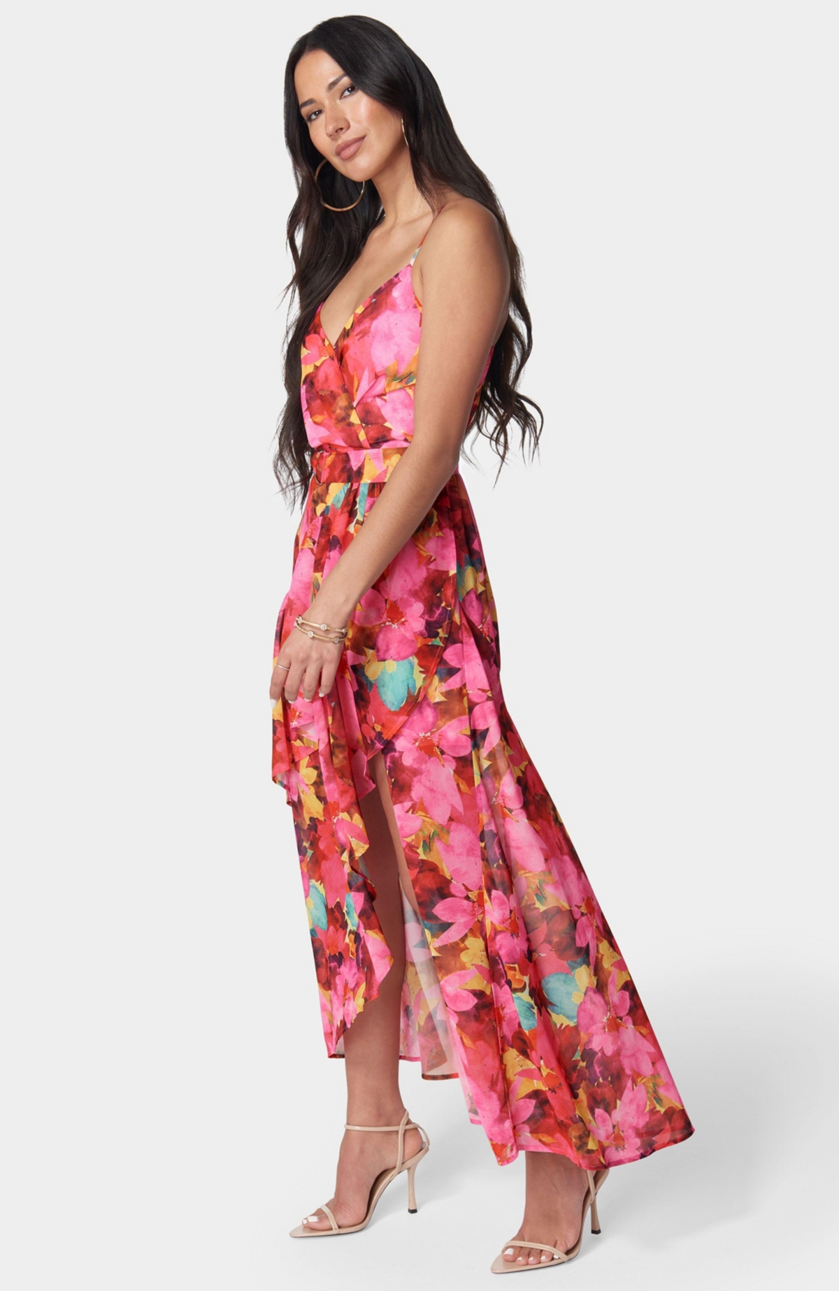 Bebe Women's Printed Ruffle Wrap Dress