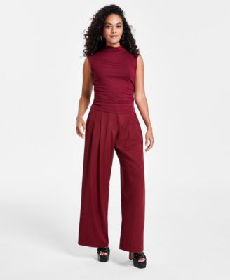 Petite Mock Neck Sleeveless Top Pleated Wide Leg Pants Created For Macys