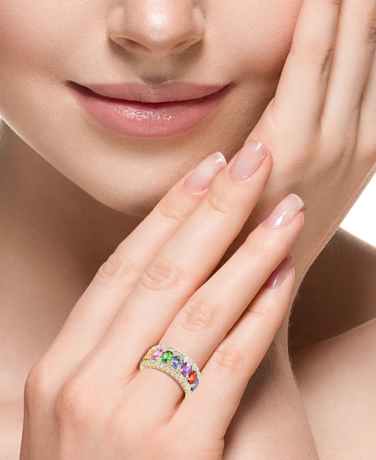 Effy Blue & White Sapphire Ring (3-1/2 ct. t.w.) & Diamond (1/20 ct. t.w.) in 14k White Gold. (Also available Emerald and Pink Sapphire) - Multi-Sapph