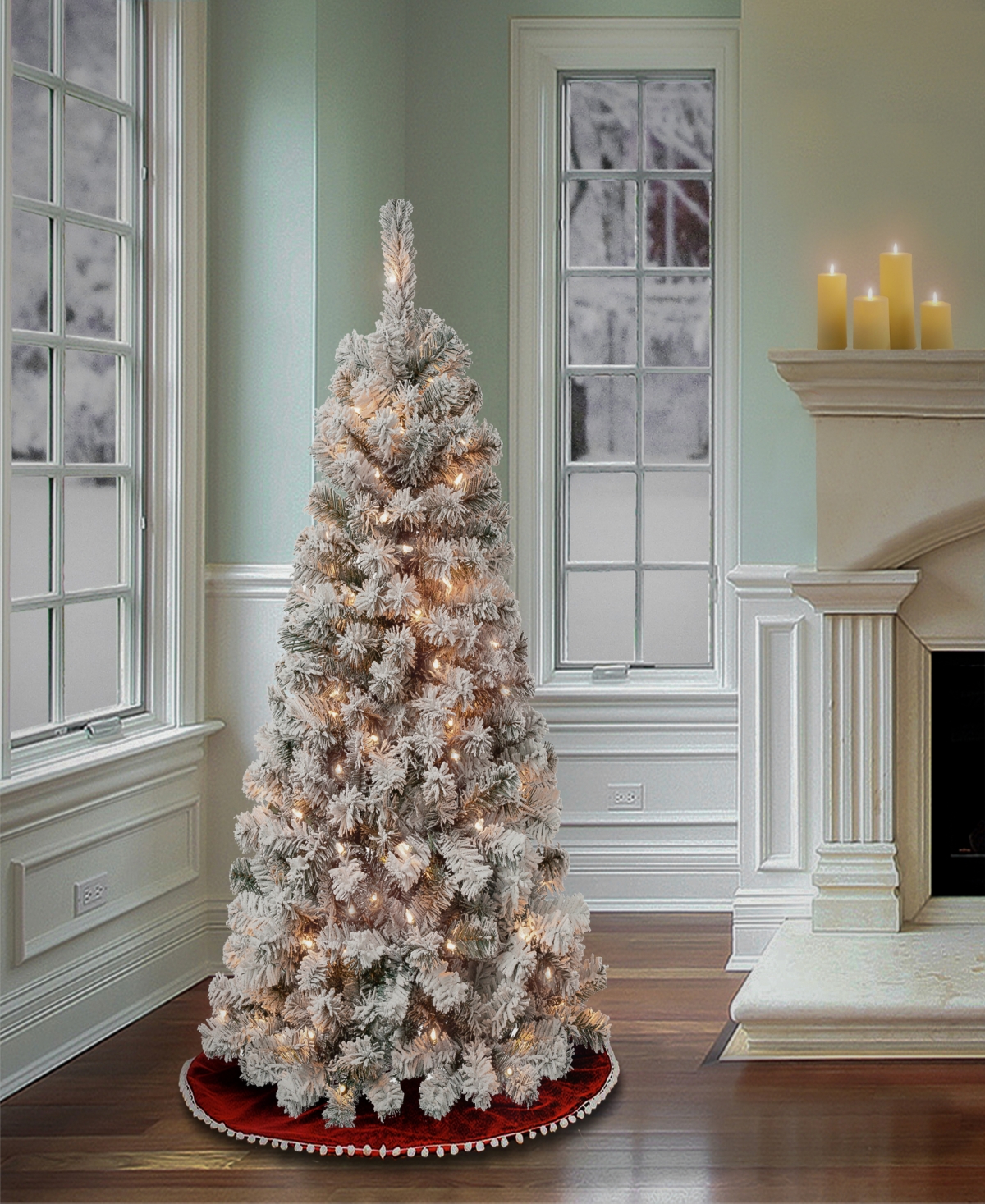National Tree Company First Traditions Acacia Flocked Tree 4.5 Ft In Green
