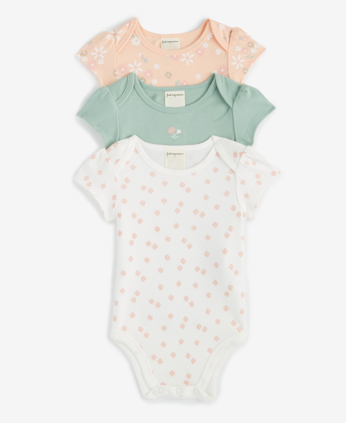 First Impressions Baby Girls Secret Garden Cotton Bodysuits, 3 Pack, Created For Macy's In Iced Peach