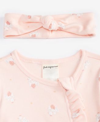 Baby Girls Tiny Dancer Cotton Footed Coverall & Headband, 2 Piece Set, Created for Macy's