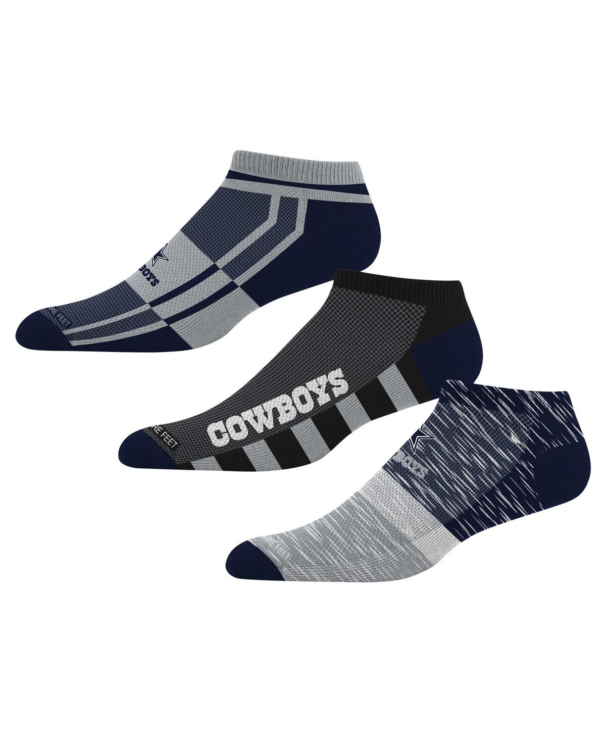 For Bare Feet Dallas Cowboys Stripe Stack Three-pack No Show Sock Set In Heather Gray