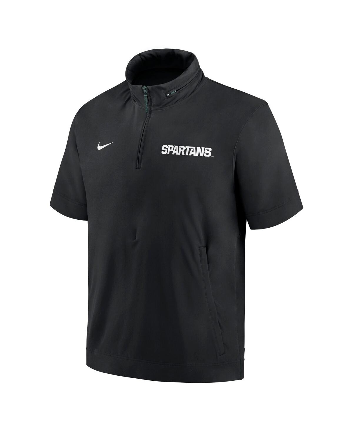 Nike Men'sMichigan State Spartans 2024 Sideline Coach Short Sleeve Half-Zip Hoodie Jacket - Black, Green