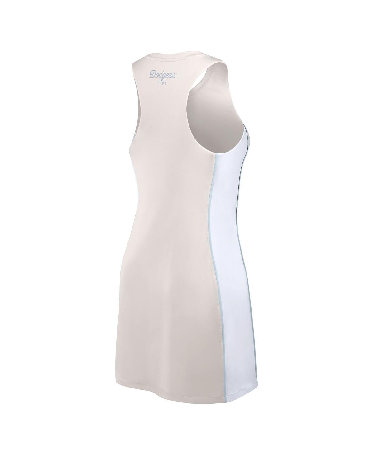 Fanatics Women's Cream Los Angeles Dodgers Studio Boost Athletic Half-zip Dress In Cream,blue