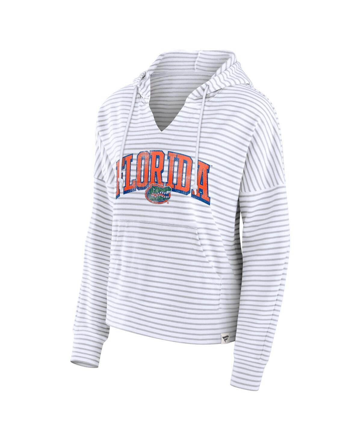 Fanatics Women'sGray Florida Gators Arch Logo Striped Notch Neck Pullover Hoodie - White, Gray