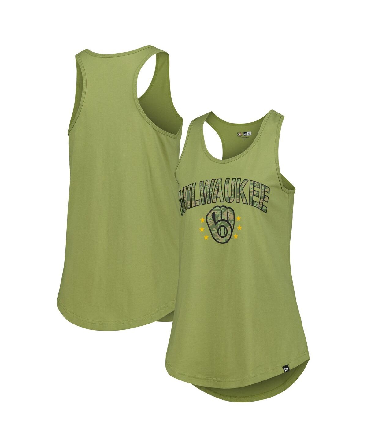 NEW ERA WOMEN'S OLIVE MILWAUKEE BREWERS ARMED FORCES DAY TANK TOP 