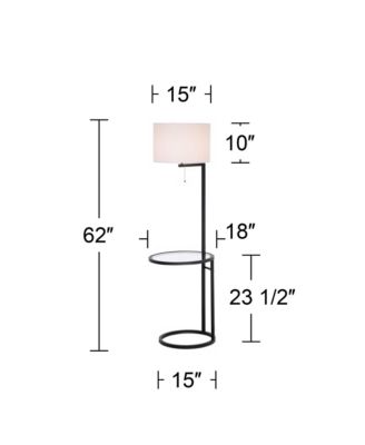 Space Saver Modern Floor Lamp with Tray Table 62" Tall Black Metal White Fabric Drum Shade for Living Room Bedroom Office House Home
