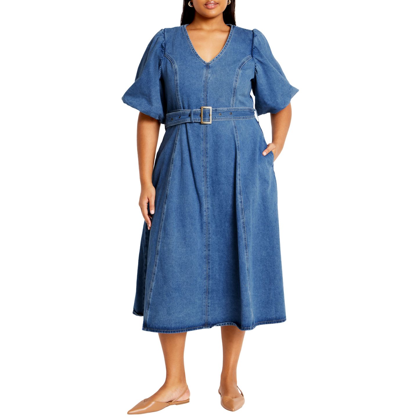 Женское платье CITY CHIC Denim Delilah Midi, цвет: Средняя варка — фото 1