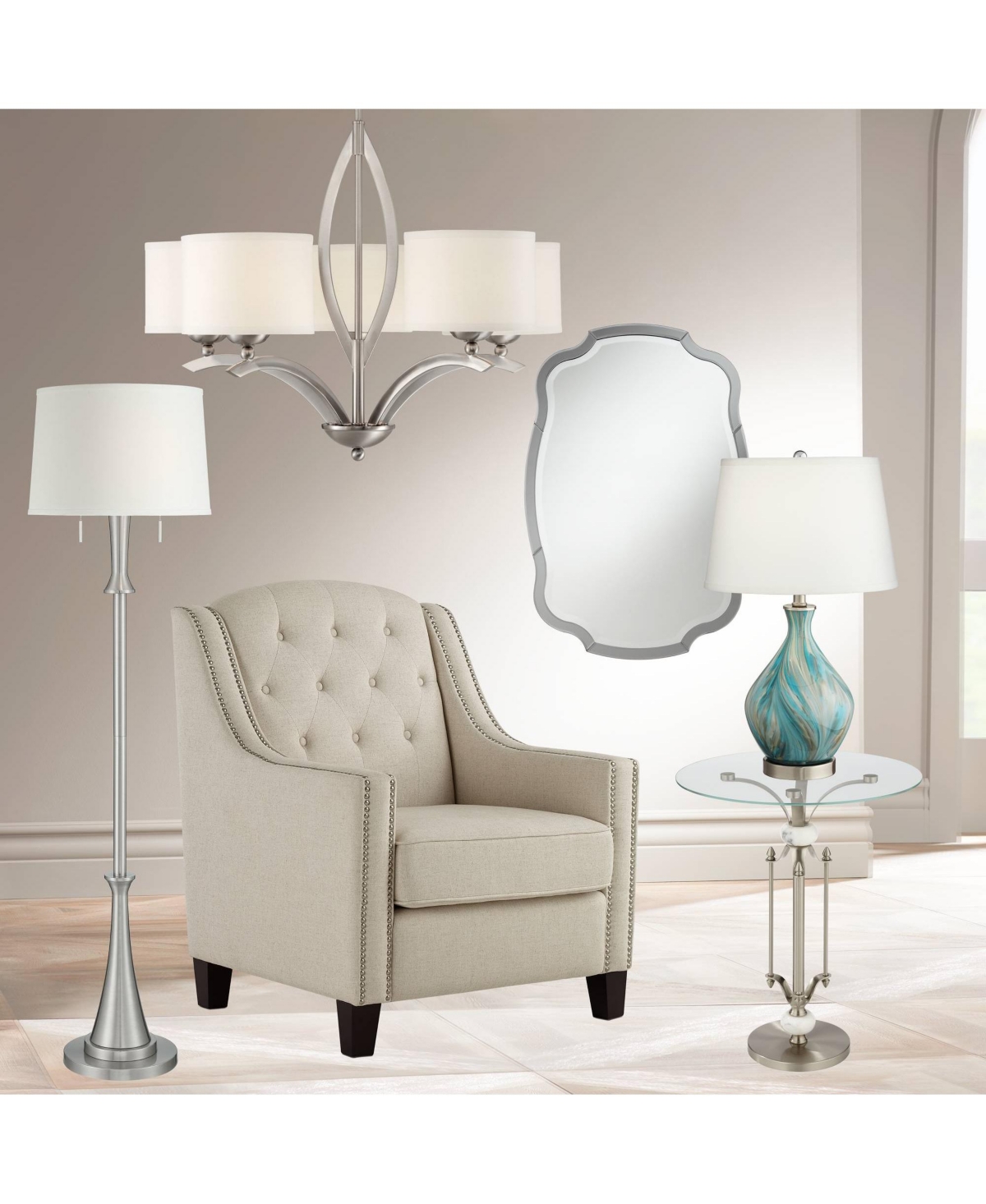360 Lighting Cirrus Modern Style Accent Table Lamp HighGray Glazed Art Glass Off White Drum Shade Decor for Living Room Bedroom House Bedsid