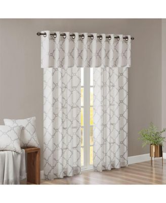 Madison Park Saratoga Fretwork Print Grommet Top Window Valance for Bedroom, 18 inch valances for windows for Living Room, Width 50 length 18 inches, Blue/White curtain with valance