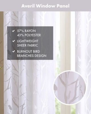 Averil Grommet Top Sheer Window Curtain, grey sheer curtains 95 inches long Single Curtain, Width 50 Bird on Branches Burnout curtains sheer