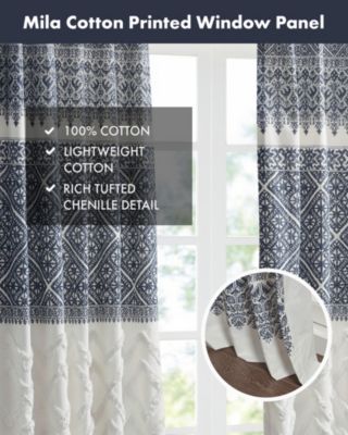 Mila Cotton Curtain Panel with Chenille Detail and Lining, 50"W x 84"L