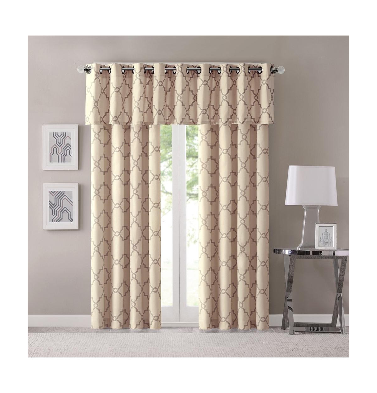 Madison Park Saratoga Fretwork Print Grommet Top Window Valance for Bedroom, 18 inch valances for windows for Living Room, Width 50 length 18 inches