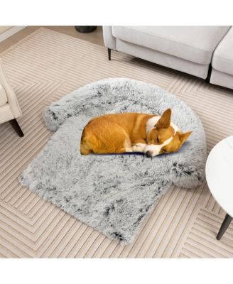 Plush Calming Dog Couch Bed with Anti-Slip Bottom Plush Mat for Small Dogs & Cats