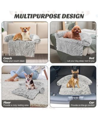 Plush Calming Dog Couch Bed with Anti-Slip Bottom Plush Mat for Small Dogs & Cats
