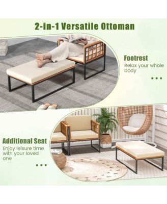 1 PCS Outdoor Furniture Set Patio Acacia Wood Armchair with Long Ottoman Cozy Seat