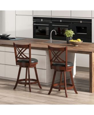 29'' Swivel Bar Stools Set of 2 Upholstered Counter Stools with Cushion & Footrests