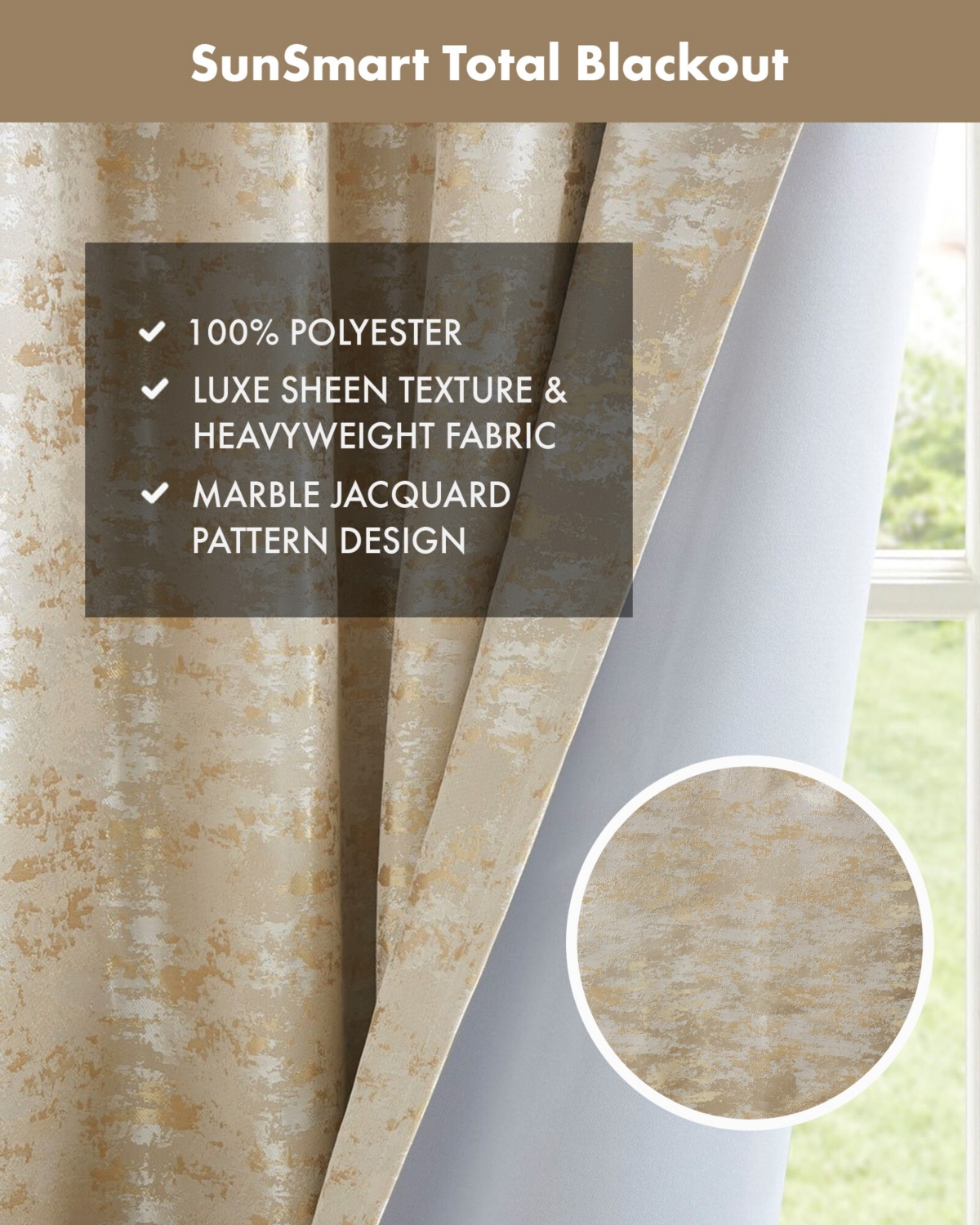 SunSmart Cassius Jacquard Lined Total blackout curtains for bedroom, Rod Pocket/Back Tab Single Curtain Panel for Living Room, Width 50 length 84 inch