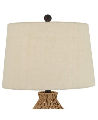 San Carlos Modern Coastal Table Lamp 29" Tall Natural Rattan Wicker with USB Cord Dimmer Oatmeal Fabric Shade for Bedroom Living Room