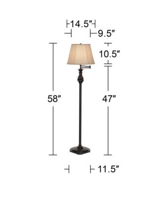 Traditional Swing Arm Floor Lamp 58" Tall Painted Black Bronze Swirl Font Faux Silk Beige Shade for Living Room Reading Office