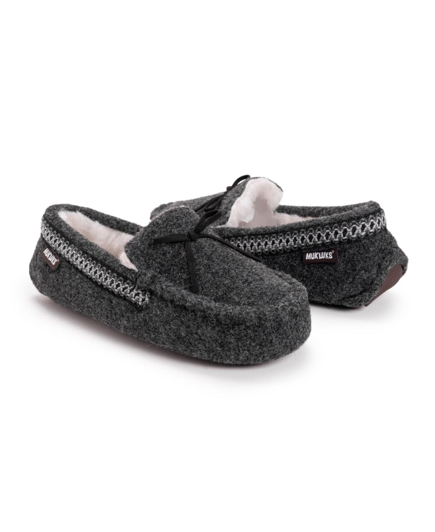 Мужские тапочки MUK LUKS Ethan Moccasin Slippers, цвет: Эбеновый меланжевый — фото 5