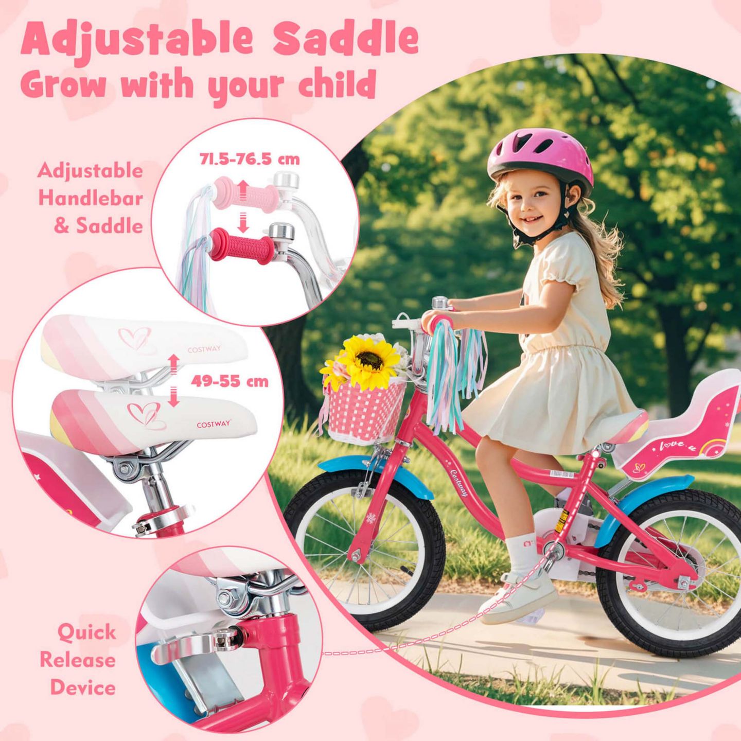 Детская игрушка Costway Brighter Youth I 18" Kids Bicycle with Training Wheels, 145-lb Capacity, Ages 4-8, цвет: Розовый — фото 4