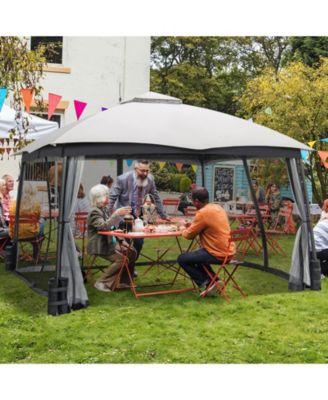 10 x 12 Feet Patio Double-Vent Canopy with Privacy Netting and 4 Sandbags-Grey