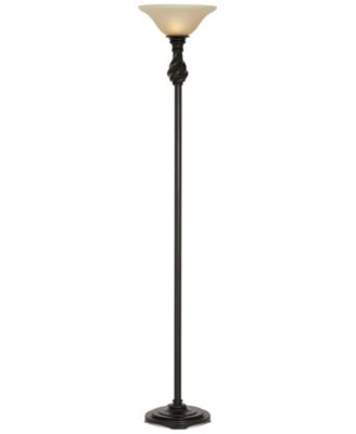 Traditional Torchiere Floor Lamp 70" Tall Hand Applied Black Bronze Swirl Font Amber Glass Shade for Living Room Uplight