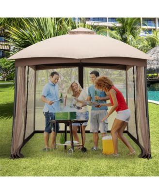 10 X 10 Feet Patio Double-Vent Gazebo with Privacy Netting and 4 Sandbags-Khaki