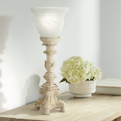 Country Cottage Accent Table Lamp 18 1/4" High French Beige Alabaster Glass Uplight Shade for Living Room Bedroom