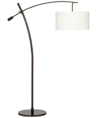Raymond Modern Arc Floor Lamp 69" Tall Bronze Adjustable Boom Arm Off White Linen Drum Shade for Living Room Reading Bedroom Home
