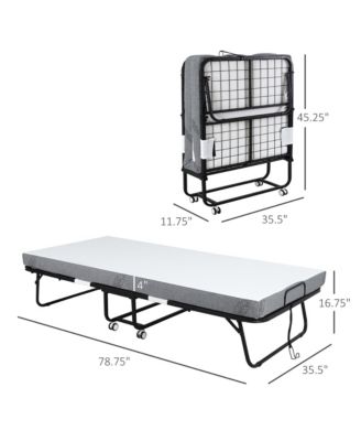 Folding Bed with 4" Mattress, Portable Foldable Guest Bed with Wheels