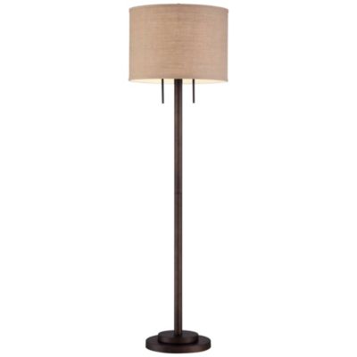 Garth Modern Floor Lamp Standing 63 1/2" Tall Oil Rubbed Bronze Burlap Fabric Drum Shade for Living Room Bedroom Office House Home