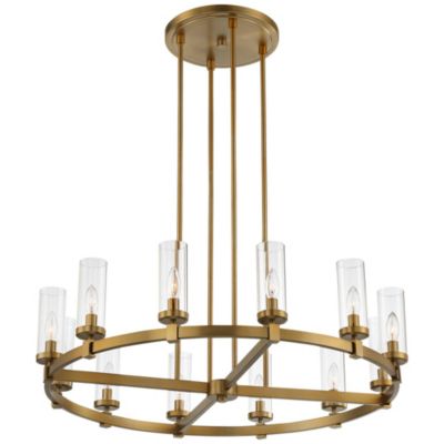 Aron Brass Gold Wagon Wheel Chandelier 36" Wide Modern Clear Glass Shade 12-Light Fixture for Dining Room House Foyer Kitchen Island Entryway