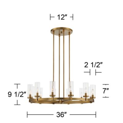 Aron Brass Gold Wagon Wheel Chandelier 36" Wide Modern Clear Glass Shade 12-Light Fixture for Dining Room House Foyer Kitchen Island Entryway