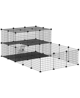 PawHut Small Animal Cage Guinea Pig Enclosure, Play House With 2 Doors, Platform, Ramp, Dish And Bottle - 28 In. L D51-155