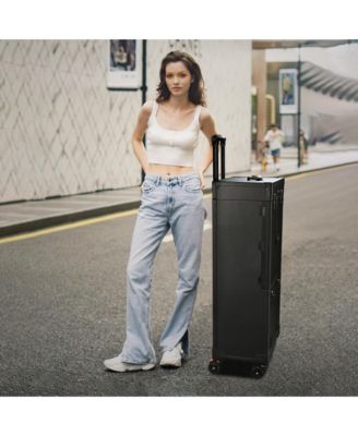 Pro Rolling Makeup Case Aritist Cosmetics w/ Lights Mirror Studio Black