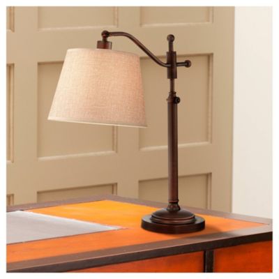 Downbridge Style Desk Table Lamp Adjustable Height 30.5" Tall Bronze Metal Tan Linen Look Shade for Living Room Bedroom Office
