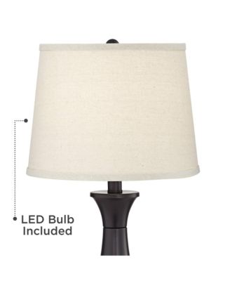 Traditional Table Lamps 25" High Set of 2 with Hotel Style USB Charging Port LED Bronze Oatmeal Shade Touch On Off for Living Room Bedroom