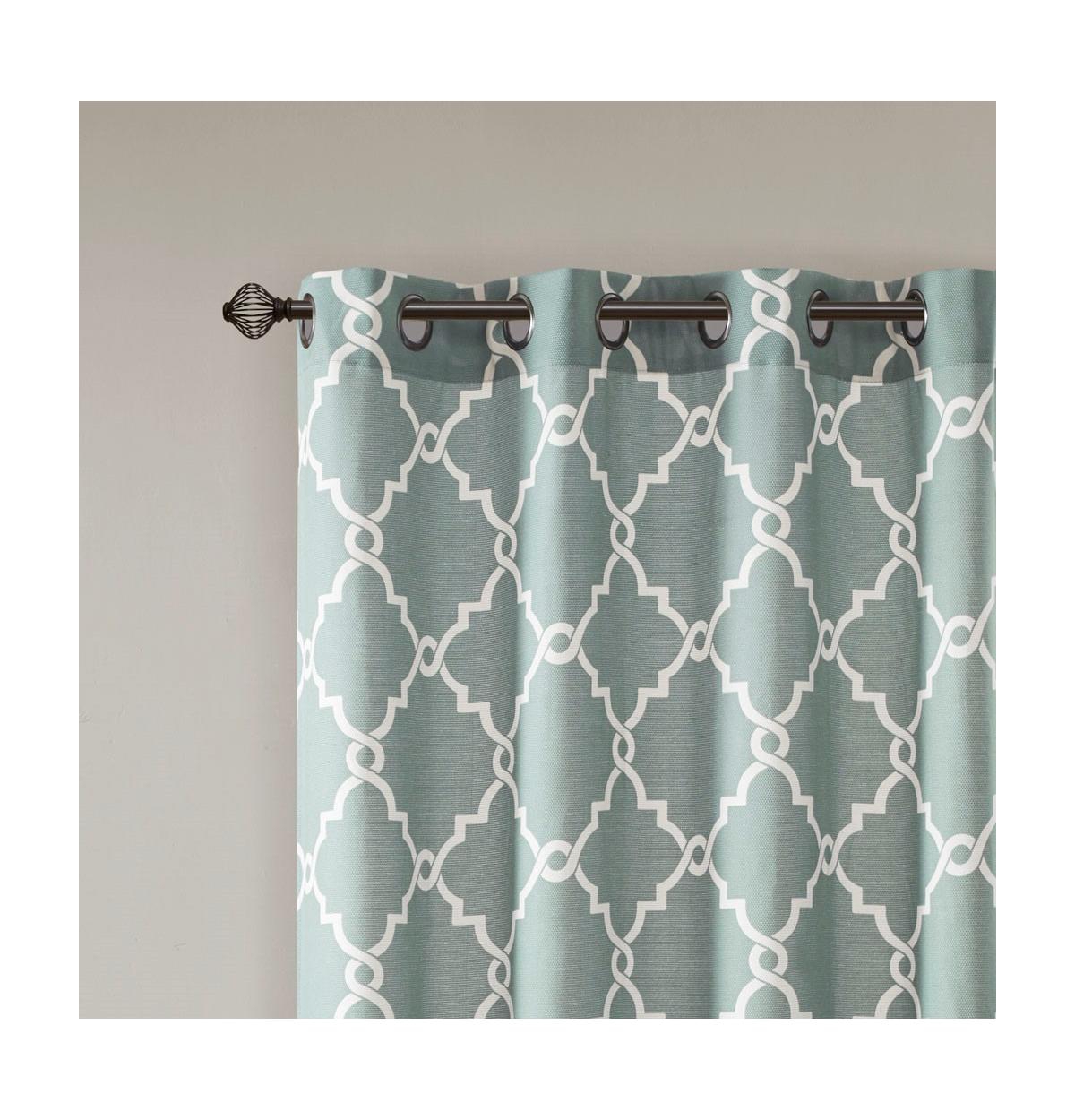 Madison Park Saratoga Fretwork Print Single Window Curtain Panel for Bedroom, Grommet Top Design Single Curtain for Living Room, Width 50 length 95 in