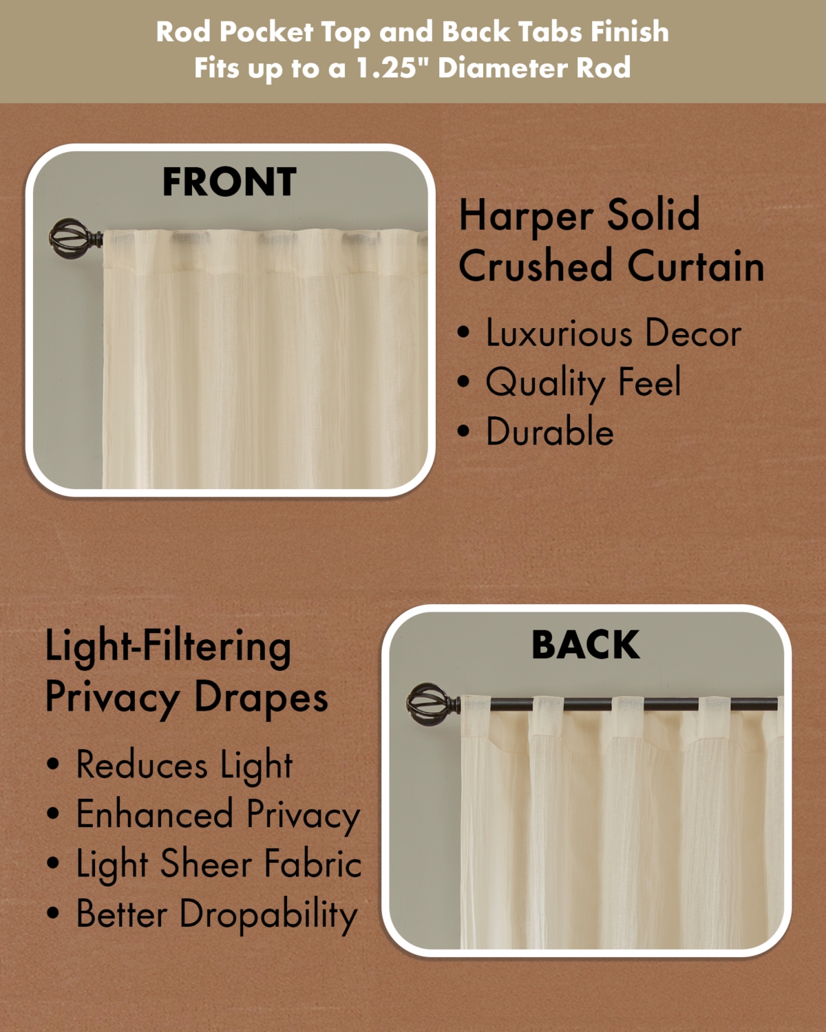 Madison Park Harper Solid Crushed Curtain Panel Pair, 42