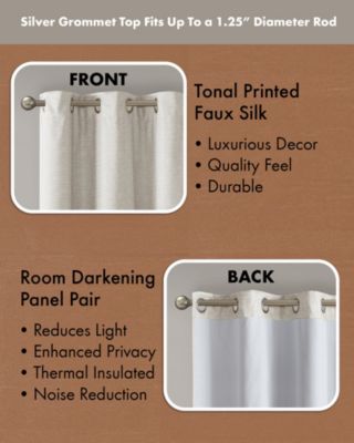Como Tonal Printed Faux Silk Room Darkening Curtain for Bedroom, Grommet Top Design Panels Pair for Living Room, Width 42 length 95 inches 2 panels set, Ivory Window Panel