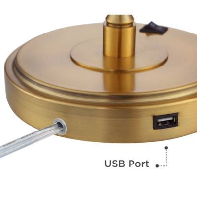 Wray Modern Desk Lamp 26 3/4" High with USB Charging Port Warm Brass Gold Metal Adjustable Arm Head for Bedroom Living Room House Bedside Nightstand Home Office Reading Family - 360 Lighting