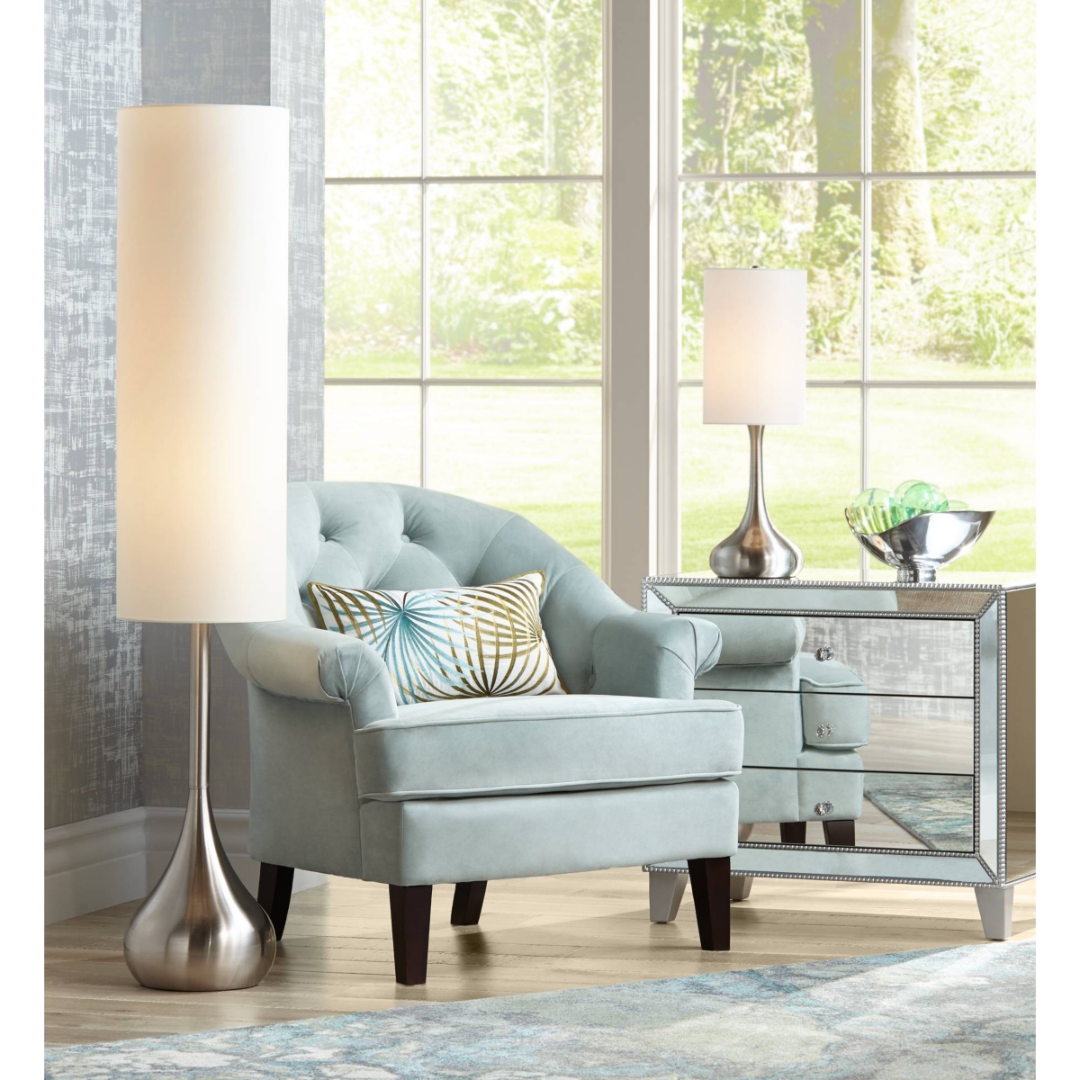 360 Lighting Modern Industrial Droplet-Shaped Table Lamp High Brushed NickelMetal White Fabric Cylinder Shade Decor for Living Room Bedr