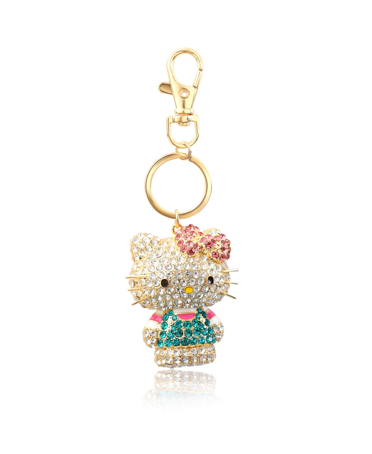 Sanrio Hello Kitty Pave 3D Bling Keychain - Bag Charm, Backpack Accessories, Travel Collectible Gift Keychains - Gold tone, blue