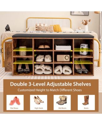 Wooden Shoe Bench 10-Cube Storage Organizer with Padded Cushion &amp; Umbrella Holder