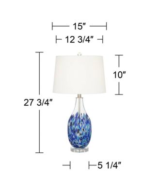 Marnie Modern Coastal Table Lamp 28" Tall Blue Art Glass White Fabric Drum Shade for Bedroom Living Room Bedside Nightstand Office House